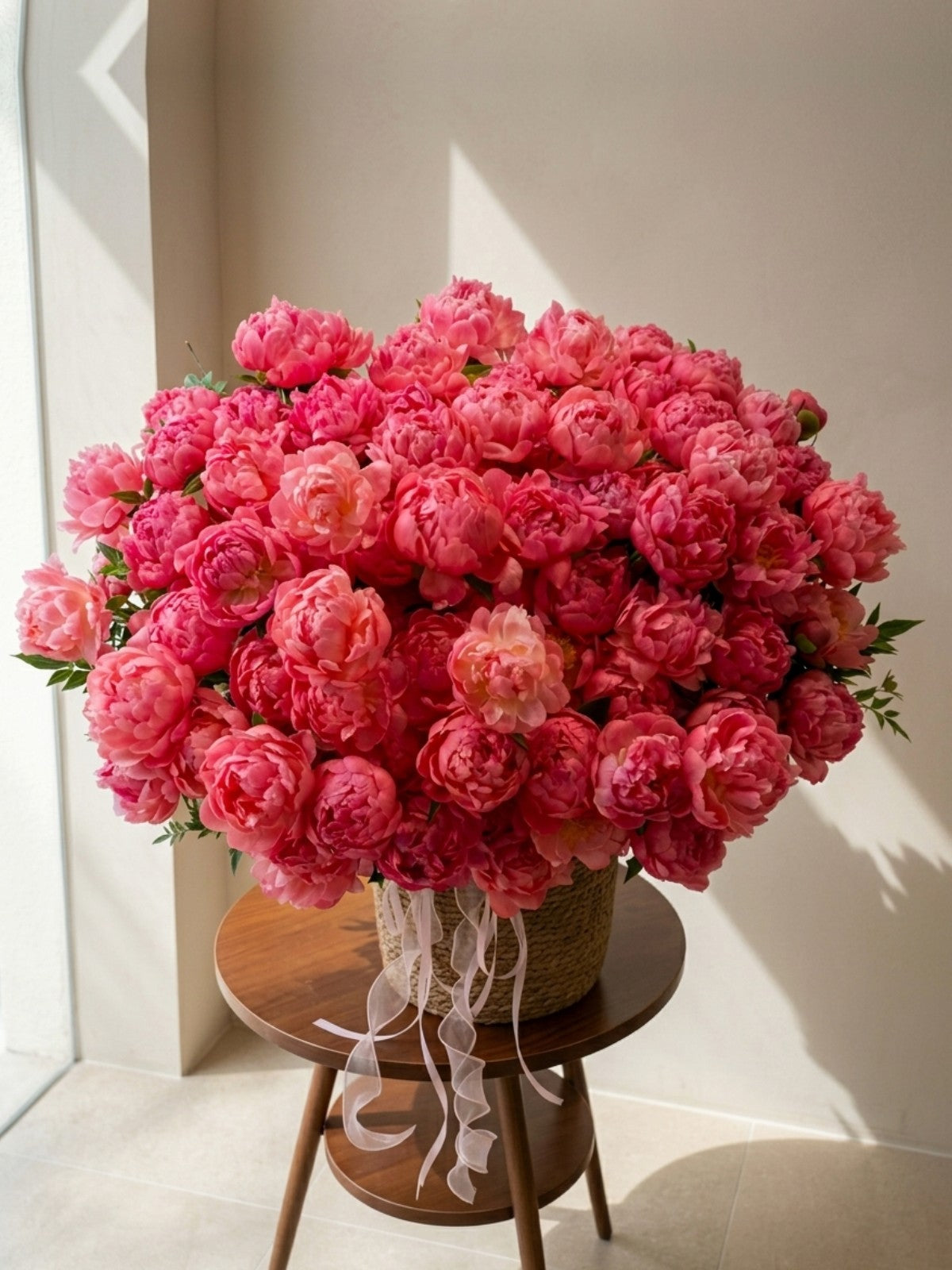 Coral Peony Basket