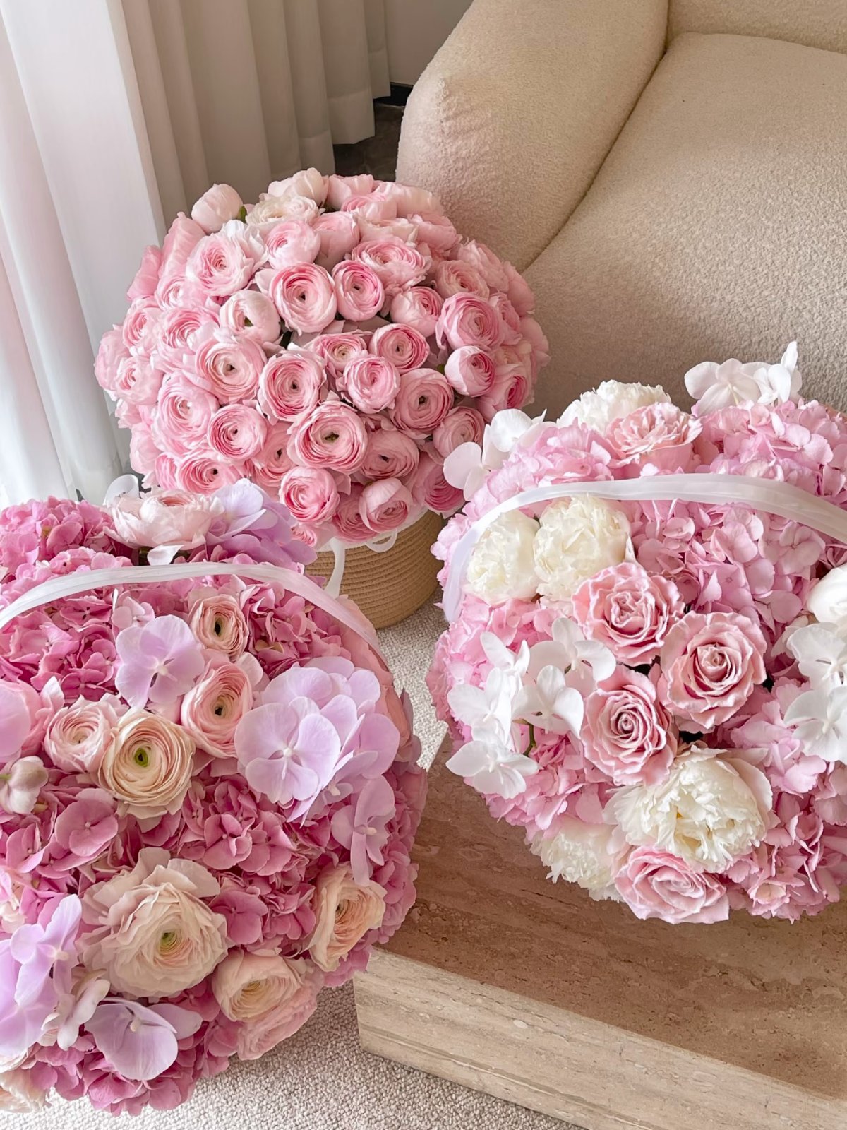 Pink Ranunculus Basket